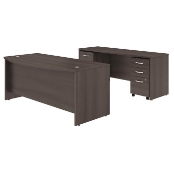 Bush Business Furniture Studio C Bow Front Desk and Credenza with Mobile File Cabinets, 72&quot;W x 36&quot;D, Storm Gray