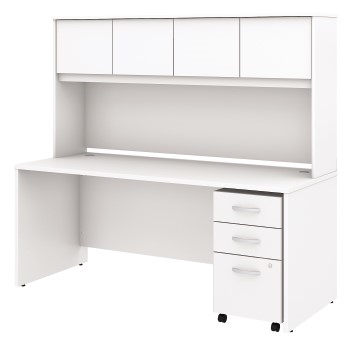 Bush Business Furniture Business Furniture Studio C Office Desk with Hutch and Mobile File Cabinet, 72&quot; W x 30&quot; D, White