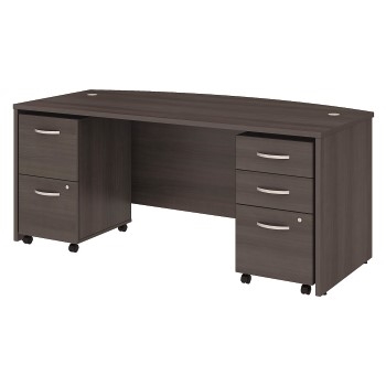 Bush Business Furniture Business Furniture Studio C Bow Front Desk with Mobile File Cabinets, 72&quot; W x 36&quot; D, Storm Gray