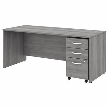 Bush Business Furniture Studio C Office Desk With Mobile File Cabinet, 72&quot;W X 30&quot;D, Platinum Gray