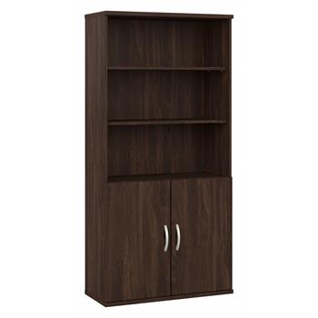Bush Business Furniture Studio C 73&quot;H Tall 5 Shelf Bookcase with Doors, Black Walnut