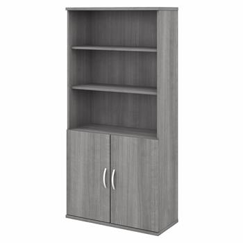 Bush Business Furniture Studio C 5-Shelf Bookcase With Doors, Platinum Gray