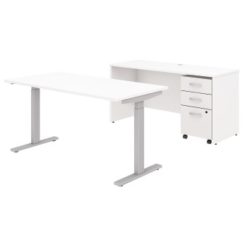 Bush Business Furniture Studio C Height Adjustable Standing Desk, Credenza and Mobile File Cabinet, 60&quot;W x 30&quot;D, White