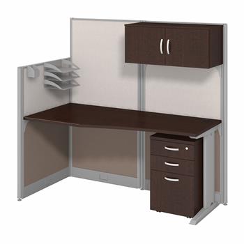 Bush Business Furniture Office In An Hour 65&quot;W x 33&quot;D Cubicle Workstation With Storage, Mocha Cherry