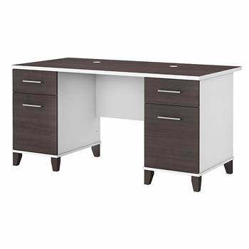 Bush Business Furniture Somerset 60&quot;W Office Desk with Drawers, White and Storm Gray