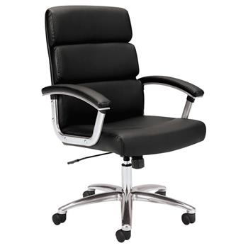 HON Traction High-Back Executive Chair, Center-Tilt, Tension, Lock, Fixed Arms, Polished Aluminum Base, Black Bonded Leather