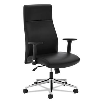 HON Basyx Define Executive High-Back Leather Chair, Supports 250 lb, 17&quot; to 21&quot; Seat Height, Black Seat/Back, Polished Chrome Base