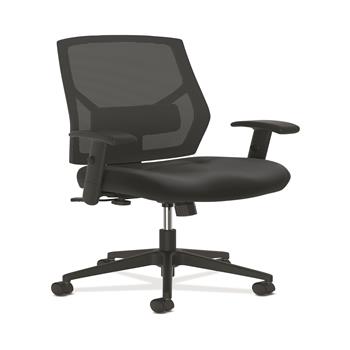 HON Basyx Crio High-Back Task Chair, Mesh Back, Adjustable Arms, Adjustable Lumbar, Black Leather