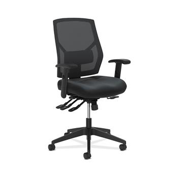 HON Basyx Crio High-Back Task Chair, Mesh Back, Adjustable Arms/Lumbar, Asynchronous Control, Black Leather