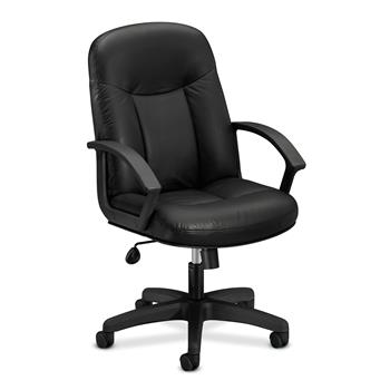 HON Basyx High-Back Executive Chair, Center-Tilt, Lock, Tension, Fixed Arms, Black Bonded Leather