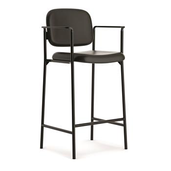 HON Basyx Cafe-Height Stool, Fixed Arms, Black Bonded Leather, 2/Carton