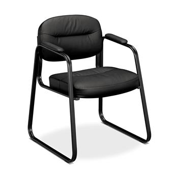 HON Basyx Sled Base Guest Chair, Fixed Arms, Black Bonded Leather