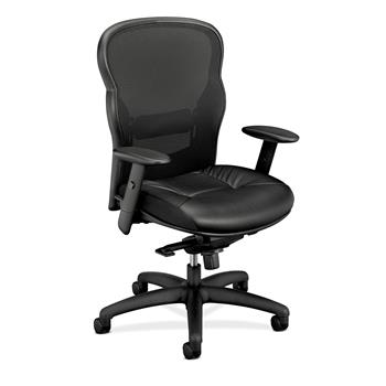 HON Basyx Wave Mesh High-Back Task Chair, Knee-Tilt, Tension, Lock, Adjustable Arms, Bonded Leather