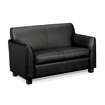 HON Basyx Circulate Tailored Two-Cushion Loveseat, Black Bonded Leather