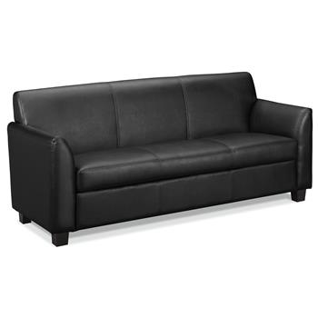 HON Basyx Circulate Tailored Three-Cushion Sofa, Black Bonded Leather
