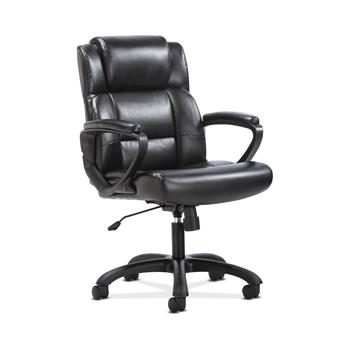 HON Sadie Mid-Back Executive Chair, Fixed Padded Arms, Black Leather