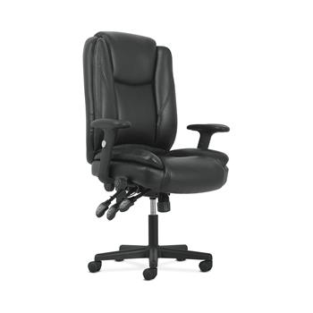 HON Sadie High-Back Task Chair, Height Adjustable Arms/Back, Black Leather
