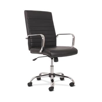 HON Basyx Sadie Executive Chair, Fixed Arms, Black Bonded Leather, Chrome Accents