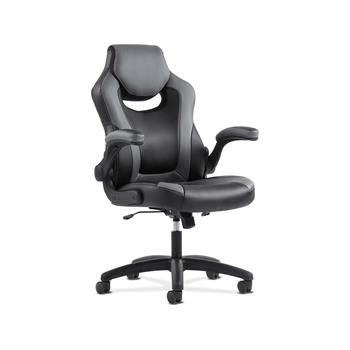 HON Basyx Sadie Racing Style Gaming Chair, Flip-Up Arms, Black/Gray Leather