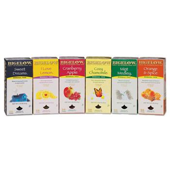 Bigelow Herbal Assorted Tea Packs, Six Flavors, Caffeine Free, 168/Carton