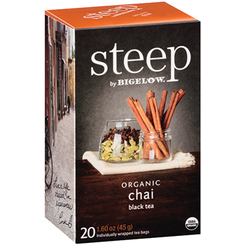 Bigelow Organic Chai, Black Tea, Full-Caffeine, Tea Bags, 20/Box