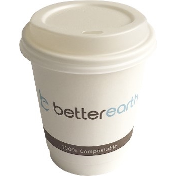 Better Earth Compostable Double Wall Hot Cups, 8 oz, Paper, White/Brown, 500/Carton