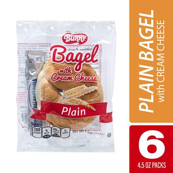 Burry Individually Wrapped Plain Bagel with Cream Cheese, 4.6 oz, 6/Pack