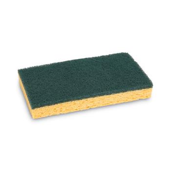 Boardwalk Scrubbing Sponge, Medium Duty, 3.6 x 6.1, 0.75&quot; Thick, Yellow/Green, Individually Wrapped, 20/Carton