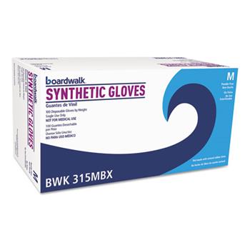 Boardwalk Powder-Free Synthetic Vinyl Gloves, Medium, Beige, 4 mil, 100/Box
