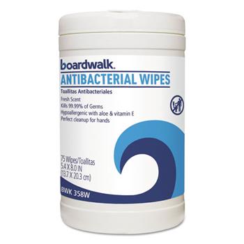 Boardwalk Antibacterial Wipes, 8 x 5 2/5, Fresh Scent, 75/Canister