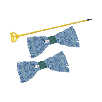 Boardwalk Looped End Mop Kit, Medium Blue Cotton/Rayon/Synthetic Head, 60&quot; Yellow Metal/Polypropylene Handle