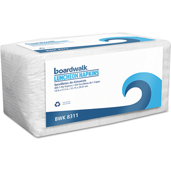 Boardwalk Office Packs Lunch Napkins, 1-Ply, 12 1/2&quot; x 11 1/2&quot;, White, 2400/CT