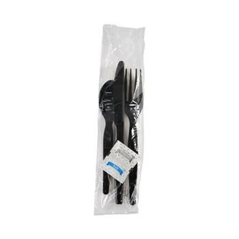 Boardwalk Disposable Cutlery Catering Kit (Knives, Forks, Spoons, Napkins, Salt, Pepper), Heavy Weight, Plastic, Black, 250 Kits/Carton