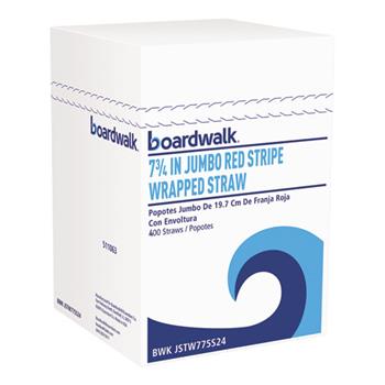 Boardwalk Wrapped Jumbo Straws, 7.75&quot;, Plastic, Red w/White Stripe, 400/Pack, 25 Packs/Carton