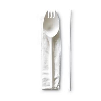 Boardwalk School Disposable Cutlery Catering Kit (Sporks, Napkins, Straws), Medium Weight, Plastic, White, 1000 Kits/Carton
