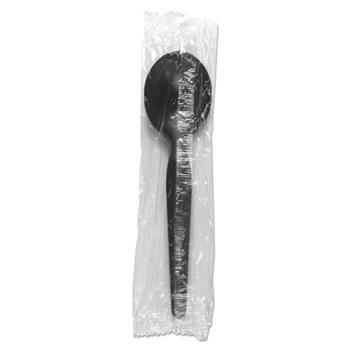 Boardwalk Individually Wrapped Soup Spoon, Heavy Weight, Plastic, Black, 1000 Soup Spoons/Carton