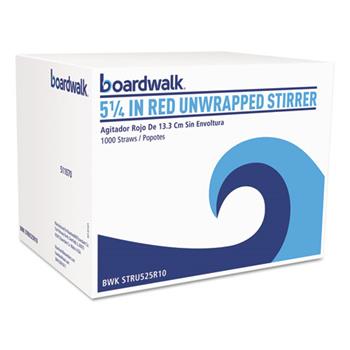 Boardwalk Single-Tube Straws, Unwrapped, 5 1/4&quot;, Polypropylene, Red, 1000/Pack, 10 Packs/Carton