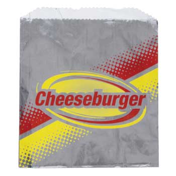 Brown Paper Goods Printed Retro Design Cheeseburger Bag, Red/Yellow, 8&quot; x 3/4&quot; x 6-1/2&quot;, 1000/CT