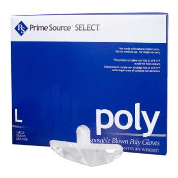 Prime Source Select Blown Poly Gloves, 0.6 Mil, Powder Free, Clear, Large, 10 Boxes Of 100 Gloves, 1,000/Carton