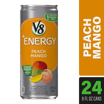 V8 Energy Peach Mango Energy Drink Juice, 8 oz Can, 24/Carton
