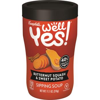Campbell’s Sipping Soup, Vegetable Soup On The Go, Butternut Squash &amp; Sweet Potato, 11.1 oz cup, 8/Case
