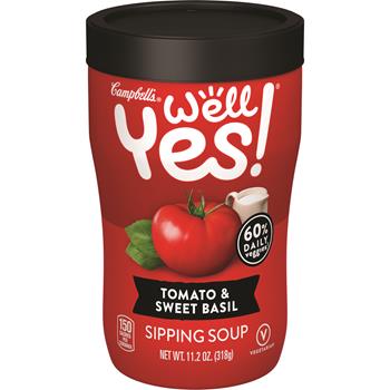 Campbell’s Sipping Soup, Tomato &amp; Sweet Basil, 11.2 oz cup, 8/Case