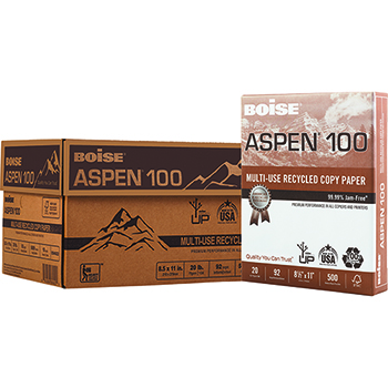 Boise ASPEN&#174; 100 Recycled Multi-Use Paper, 92 Bright, 20 lb., 8 1/2 x 14, White, 5000/CT