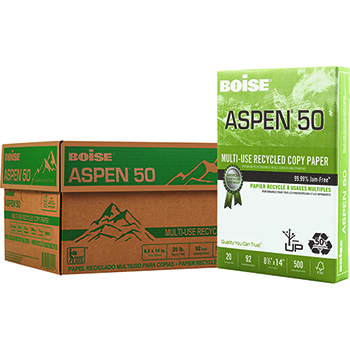 Boise ASPEN&#174; 50 Recycled Multi-Use Paper, 92 Bright, 20 lb., 8 1/2 x 14, White, 5000/CT