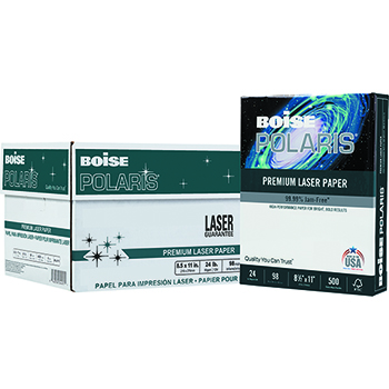 Boise Polaris Premium Laser Paper, 98 Bright, 24 lb, 8.5&quot; x 11&quot;, White, 500 Sheets/Ream, 8 Reams/Carton