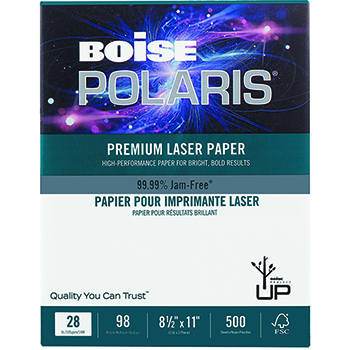 Boise Polaris Premium Laser Paper, 98 Bright, 28 lb, 8.5&quot; x 11&quot;, White, 500 Sheets/Ream, 6 Reams/Carton