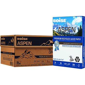 Boise ASPEN&#174; Premium Recycled Laser Paper, 96 Bright, 24 lb., 8 1/2 x 14, White, 3000/CT