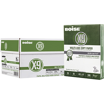 Boise X-9 Multi-Use 3-Hole Punched Copy Paper, 92 Bright, 20 lb, 8.5&quot; x 11&quot;, White, 500 Sheets/Ream, 10 Reams/Carton