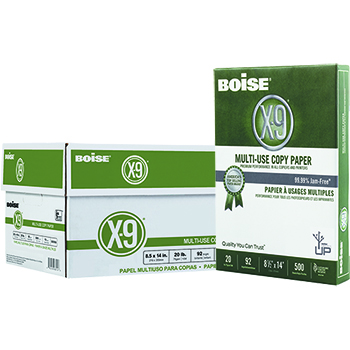Boise X-9&#174; Multi-Use Copy Paper, 92 Bright, 20 lb., 8 1/2 x 14, White, 5000/CT