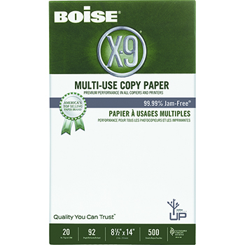 Boise X- 9Multi-Use Copy Paper, 92 Bright, 20 lb, 8.5&quot; x 14&quot;, White, 500 Sheets/Ream